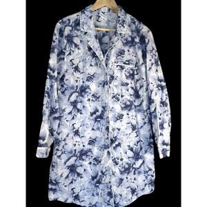 Haven Well Within Sleep Shirt Womens Size M Blue White Floral Pajamas Talbots